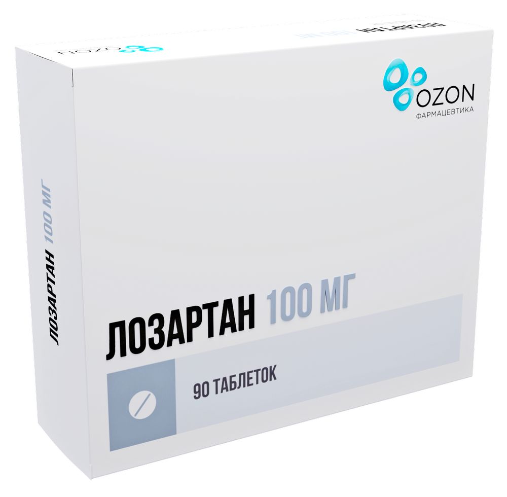 Лозартан 100 мг 90 шт. таблетки, покрытые пленочной оболочкой - цена 287  руб., купить в интернет аптеке в Москве Лозартан 100 мг 90 шт. таблетки,  покрытые пленочной оболочкой, инструкция по применению