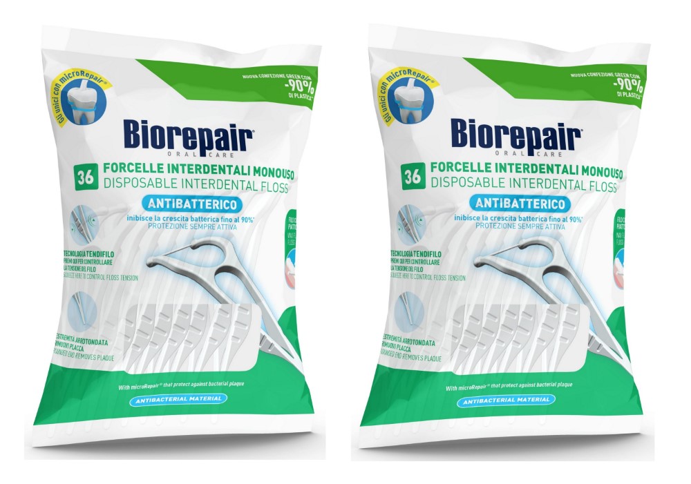 Изображение товара Набор Biorepair нити межзубные с держателем одноразовые №36  из 2 уп со скидкой