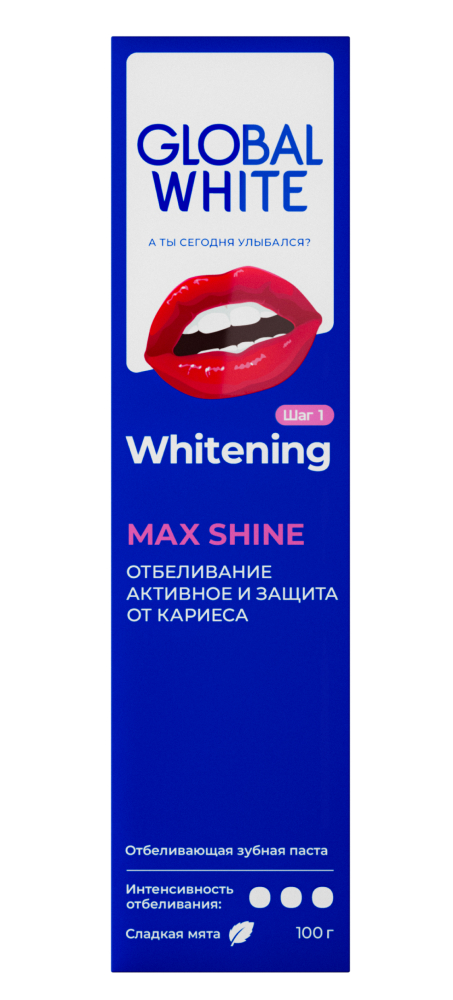 Изображение товара Global white зубная паста отбеливающая max shine 100 гр Изображение товара Global white зубная паста отбеливающая max shine 100 гр