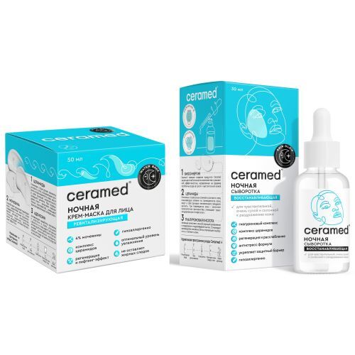 Изображение товара Набор Ceramed для сухой и чувстительной кожи лица: крем-маска д/лица ночная + ночная сыворотка