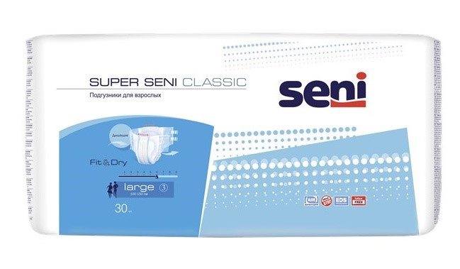 Изображение товара Подгузники для взрослых Seni Super Classic Large 30 шт, обхват 100-150 см