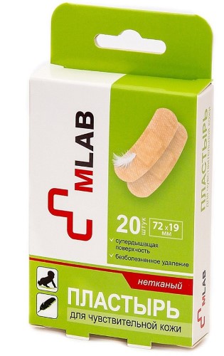 Изображение товара Mlab пластырь медицинский стерильный бактерицидный с антисептиком на нетканной основе 19х72 мм 20 шт./для чувствительной кожи