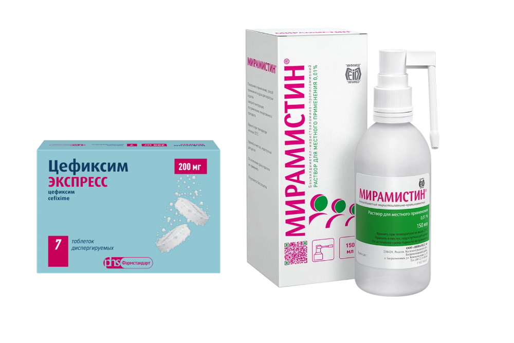 Изображение товара Набор Комплекс антимикробной терапии: Цефиксим Экспресс 200мг №7 + Мирамистин 150 мл