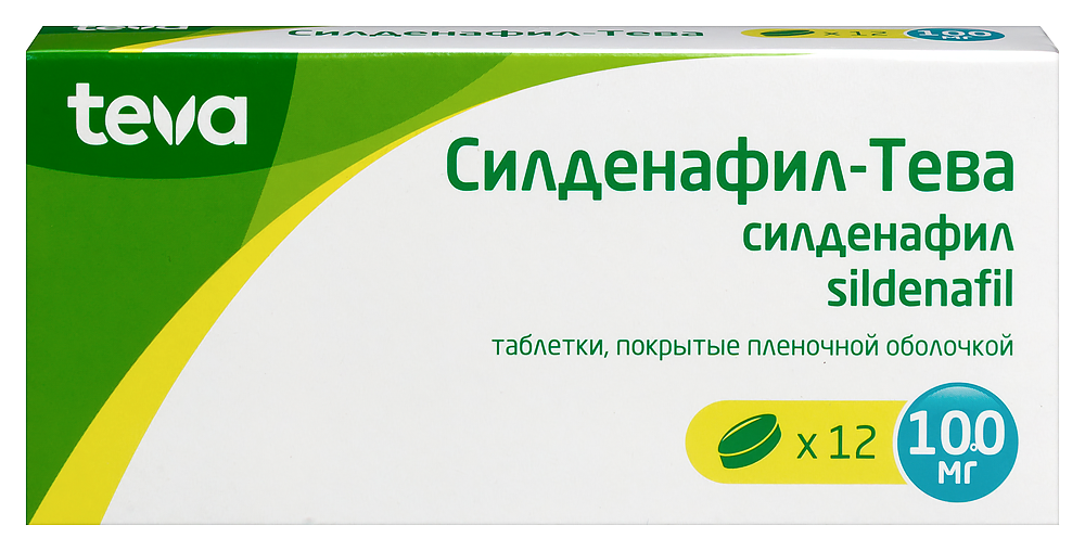 Изображение товара Силденафил-тева 100 мг 12 шт таблетки для лечения эрекции покрытые пленочной оболочкой