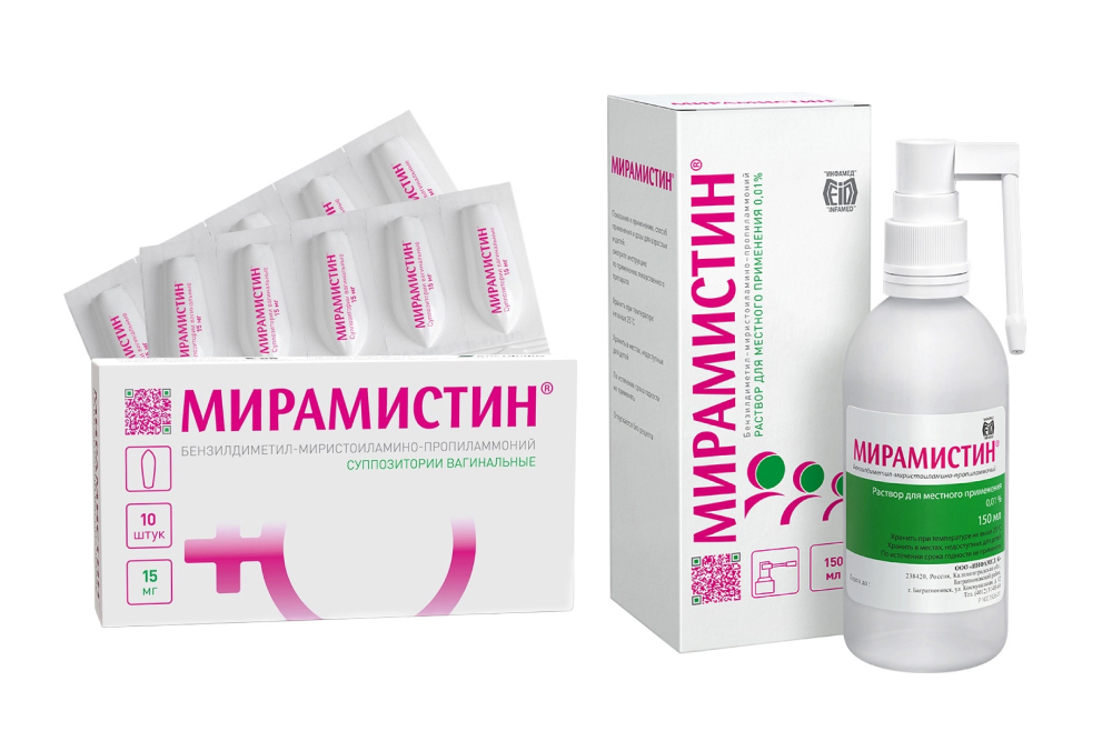 Изображение товара Набор со скидкой 300 рублей на Мирамистин р-р 150мл + Мирамистин супп вагинальные 15мг №10