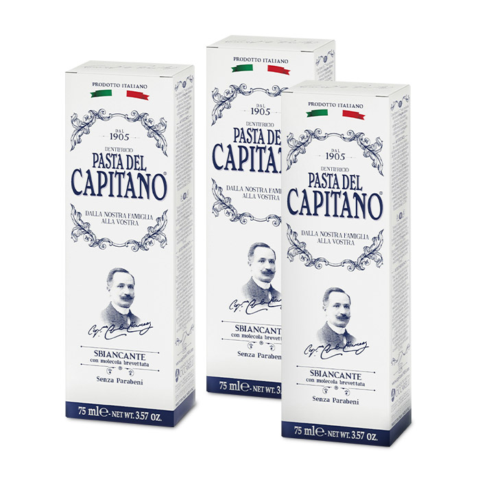 Изображение товара НАБОР 3=2 PASTA DEL CAPITANO 1905 ЗУБНАЯ ПАСТА ОТБЕЛИВАЮЩАЯ С ЗАПАТЕНТОВАННОЙ МОЛЕКУЛОЙ 75МЛ