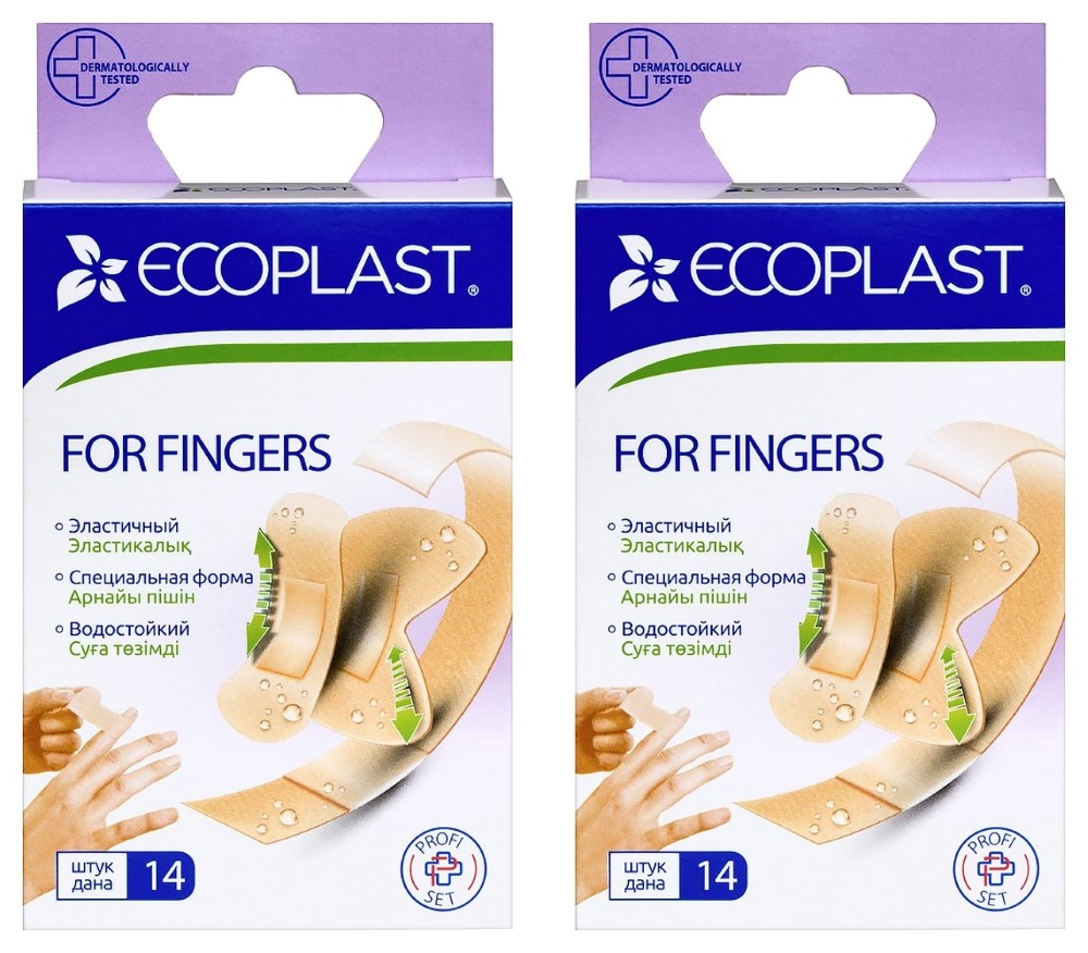 Изображение товара Набор из 2х уп. Ecoplast пластырь медицинский For fingers тканый (набор 14 шт.) - со скидкой