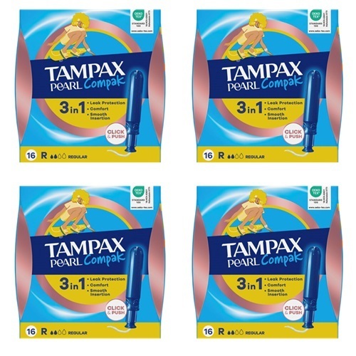 Изображение товара Набор из 4х Tampax тампоны compak pearl regular с аппликатором 16 шт со скидкой