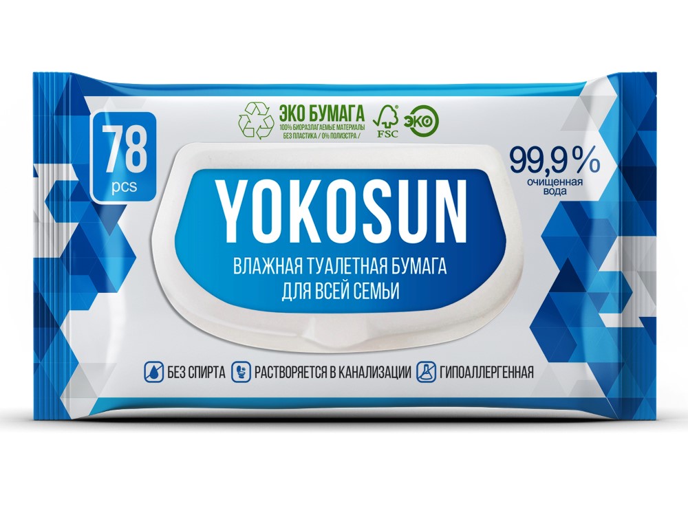Изображение товара Yokosun туалетная бумага влажная для всей семьи 78 шт.