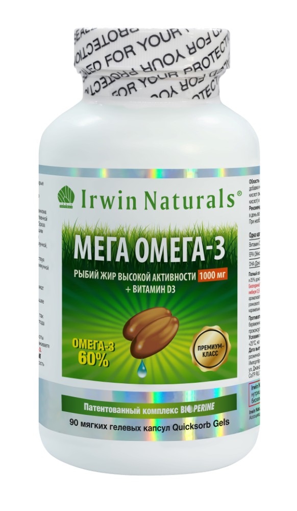 Изображение товара Irwin Naturals Мега Омега-3 90 капсул по 1579 мг для сердца и мозга