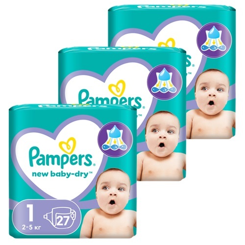Изображение товара Набор из 3х упаковок Pampers new baby-dry подгузники размер 1 27 шт. со скидкой