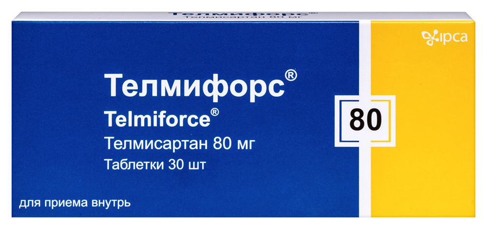 Изображение товара Телмифорс 80 мг 30 таблеток для лечения гипертензии и профилактики сердечно-сосудистых заболеваний