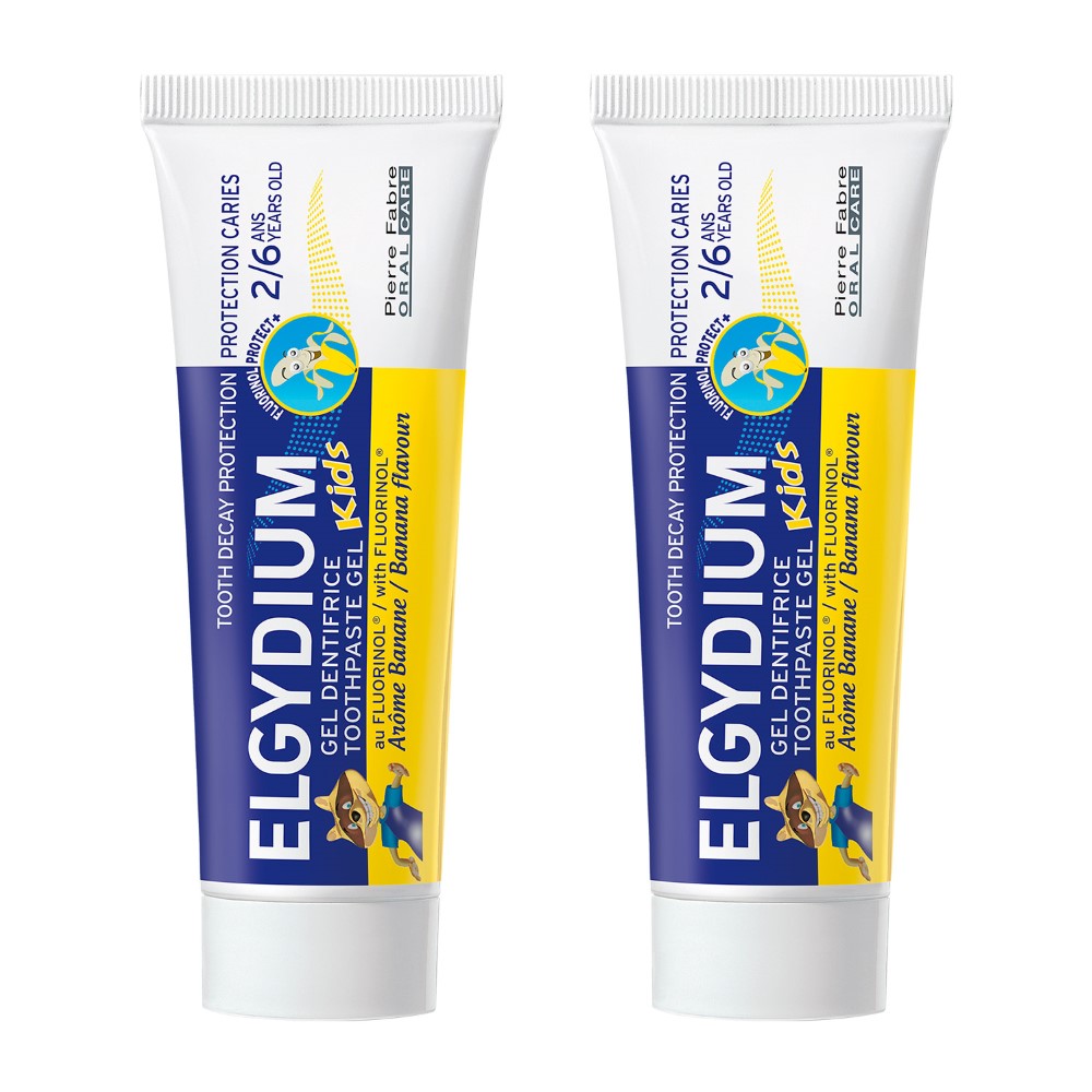 Изображение товара Набор из 2уп ЭЛЬГИДИУМ ЗУБНАЯ ПАСТА-ГЕЛЬ ДЛЯ ДЕТЕЙ ОТ 2 ДО 6 ЛЕТ ЗАЩИТА ОТ КАРИЕСА СО ВКУСОМ БАНАНА 50МЛ