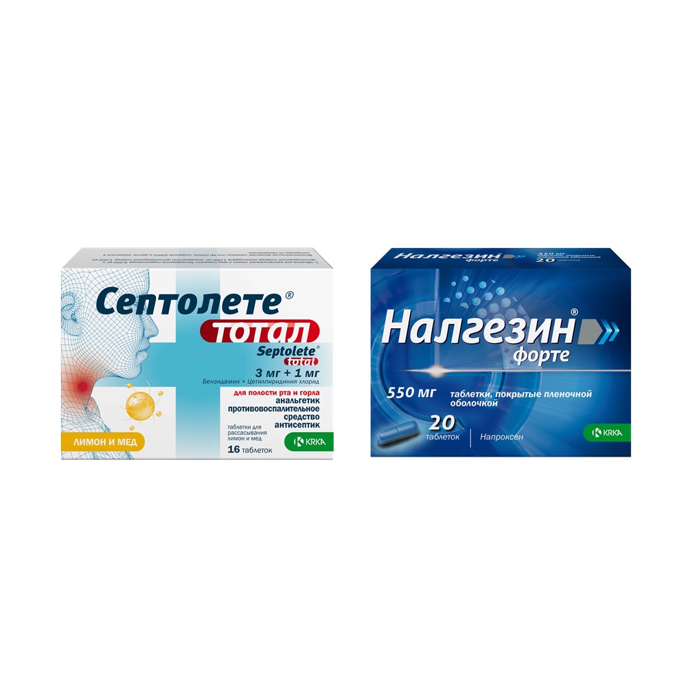 Изображение товара Набор СЕПТОЛЕТЕ ТОТАЛ № 16 мед-лимон + НАЛГЕЗИН ФОРТЕ таб. п/о 550 мг №20