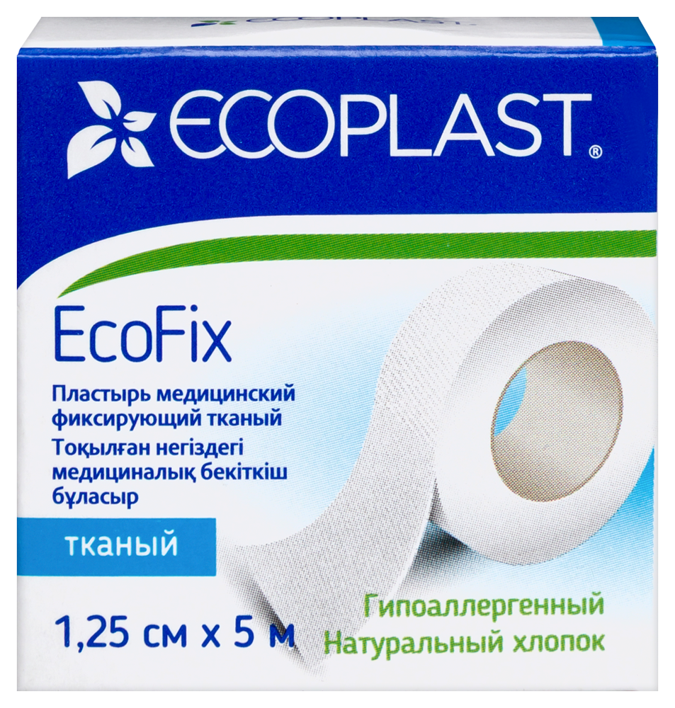 Изображение товара Медицинский фиксирующий пластырь Ecoplast ecofix 1,25x5 тканевый гипоаллергенный