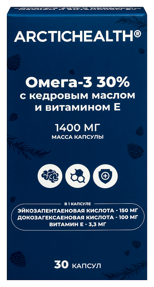 Изображение товара Биологически активная добавка Омега-3 30% с кедровым маслом и витамином Е 30 капсул