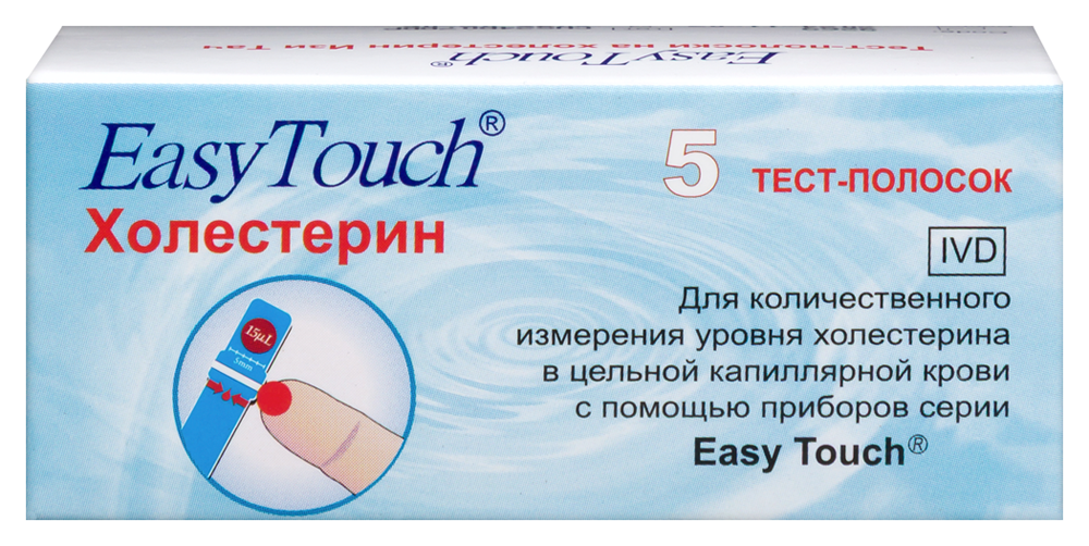 Изображение товара Тест-полоски EasyTouch холестерин, 5 шт./блистер для домашнего и профессионального тестирования