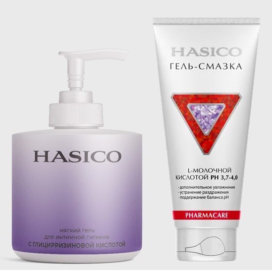 Изображение товара Набор из 2х средств HASICO: гель для интимной гигиены с глицирризиновой кислотой + ГЕЛЬ-СМАЗКА С МАСЛОМ ЧАЙНОГО ДЕРЕВА 100МЛ