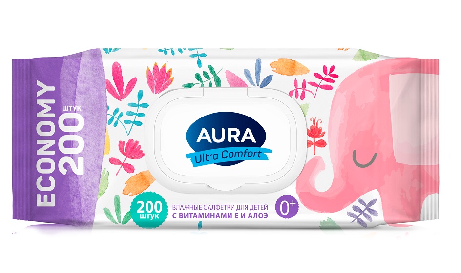 Изображение товара Aura влажные салфетки для детей big-pack с крышкой 200 шт