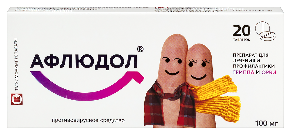 Изображение товара Афлюдол 100 мг таблетки покрытые оболочкой 20 шт для гриппа и герпеса
