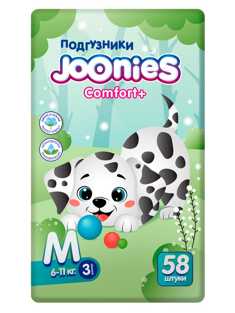 Изображение товара Подгузники для детей Joonies comfort+ размер М 58 шт. от 6 до 11 кг
