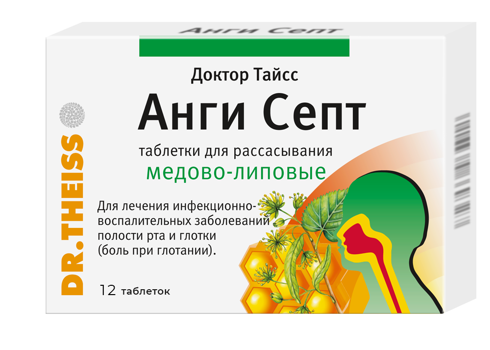 Изображение товара Доктор тайсс анги септ 12 шт. таблетки для рассасывания медово-липовые