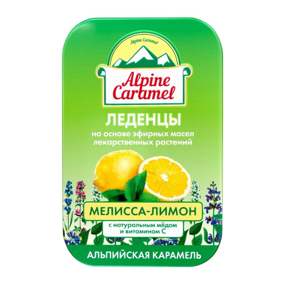 Изображение товара Alpine caramel леденцы альпийская карамель детские с натуральным медом и витамином с со вкусом мелиссы-лимона 53 гр