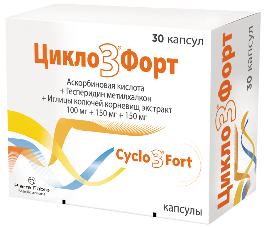 Изображение товара Цикло3форт 100 мг + 150 мг + 150 мг - капсулы для лечения венозных заболеваний 30 шт.