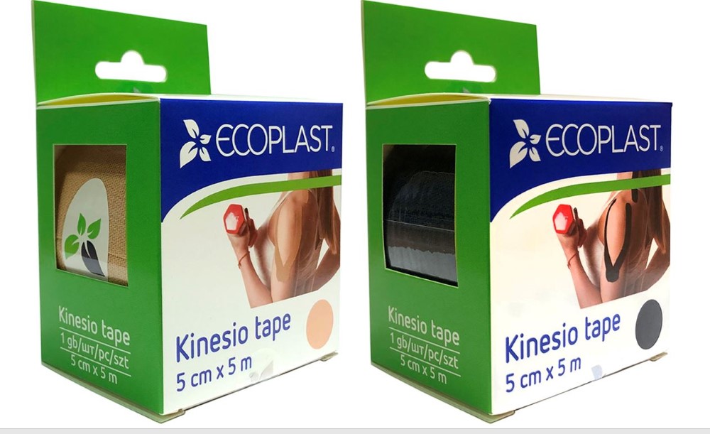 Изображение товара Набор из 2х уп. Ecoplast кинезио тейп 5смх5м: бежевый + черный Изображение товара Набор из 2х уп. Ecoplast кинезио тейп 5смх5м: бежевый + черный