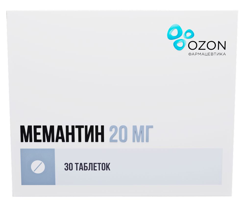 Мемантин 20 мг 30 шт. таблетки, покрытые пленочной оболочкой - цена 888  руб., купить в интернет аптеке в Кизилюрте Мемантин 20 мг 30 шт. таблетки,  покрытые пленочной оболочкой, инструкция по применению