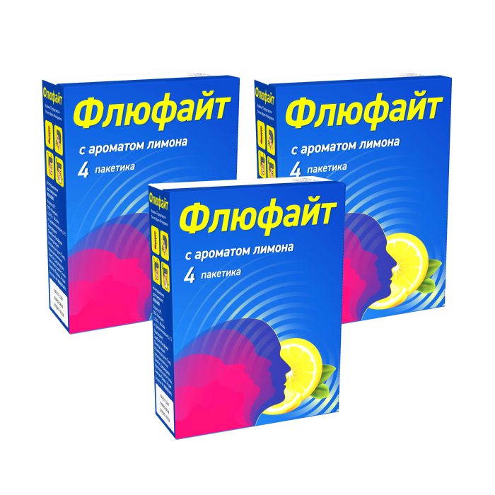Изображение товара Набор из 3 уп. Флюфайт порошок №4 лимон при гриппе и ОРВИ со скидкой!