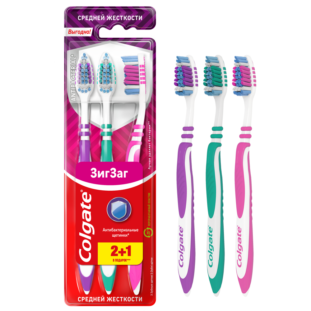 Изображение товара Colgate зигзаг зубная щетка/средняя/ 3 шт./промо