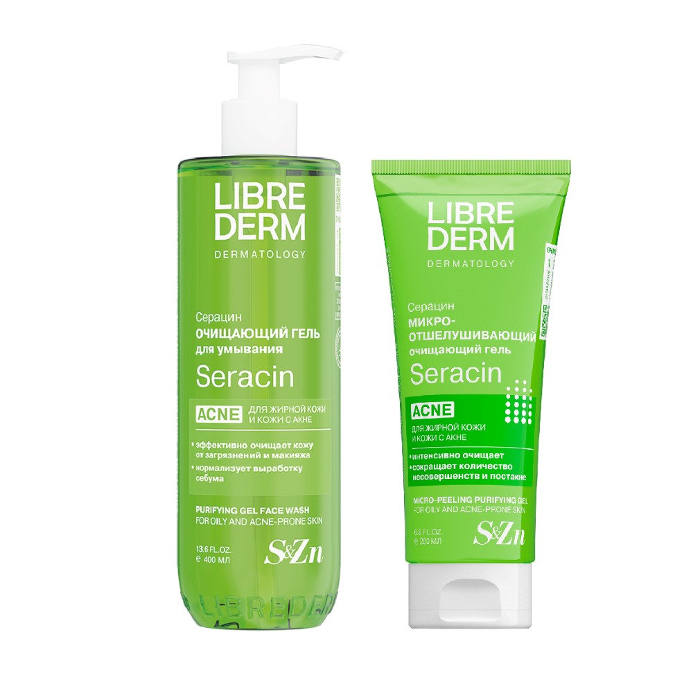 Изображение товара Набор Librederm Серацин (Seracin): гель очищающий для умывания 400мл + гель микроотшелушивающий для умывания 200мл