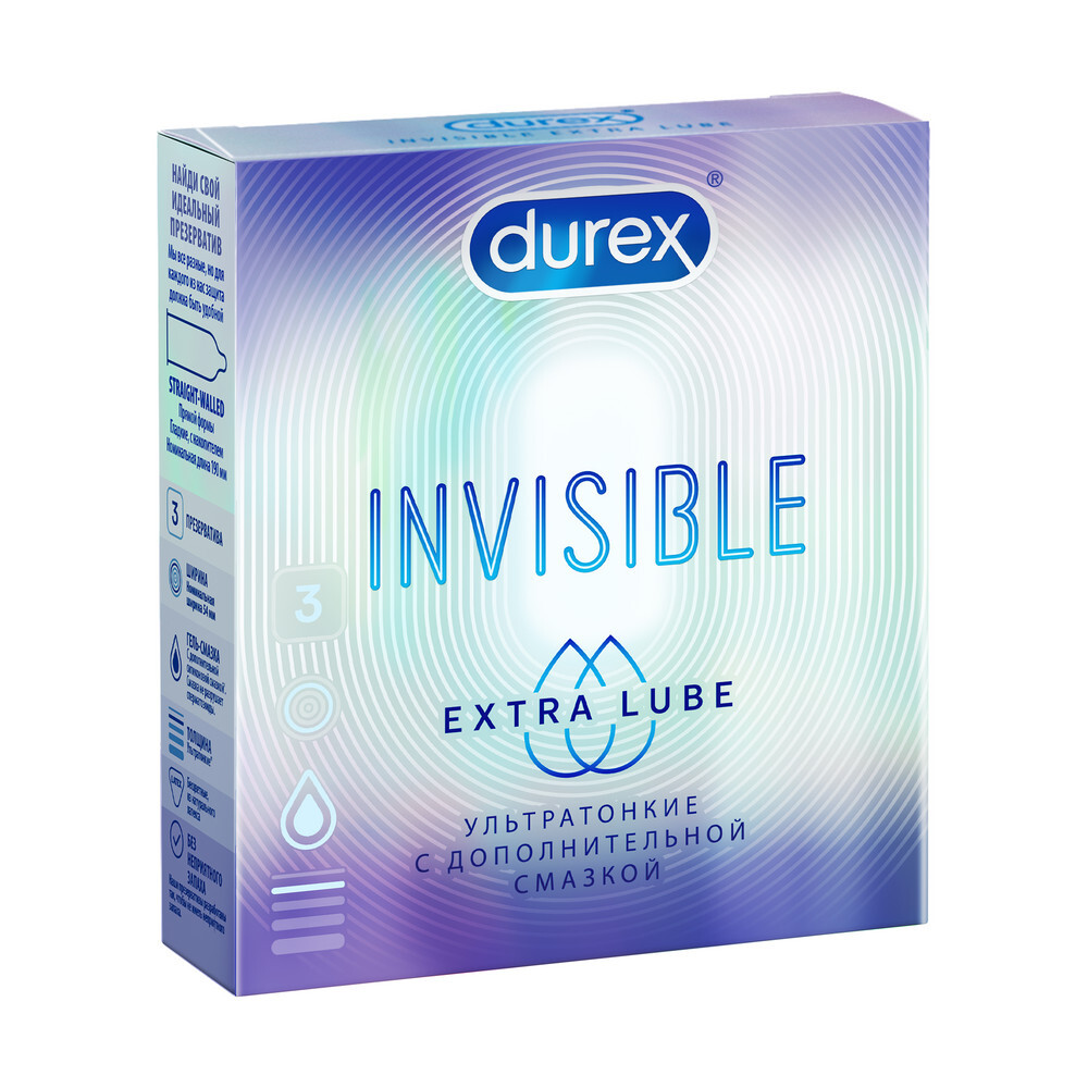Изображение товара Durex презервативы invisible extra lube 3 шт. для максимальной защиты и комфорта