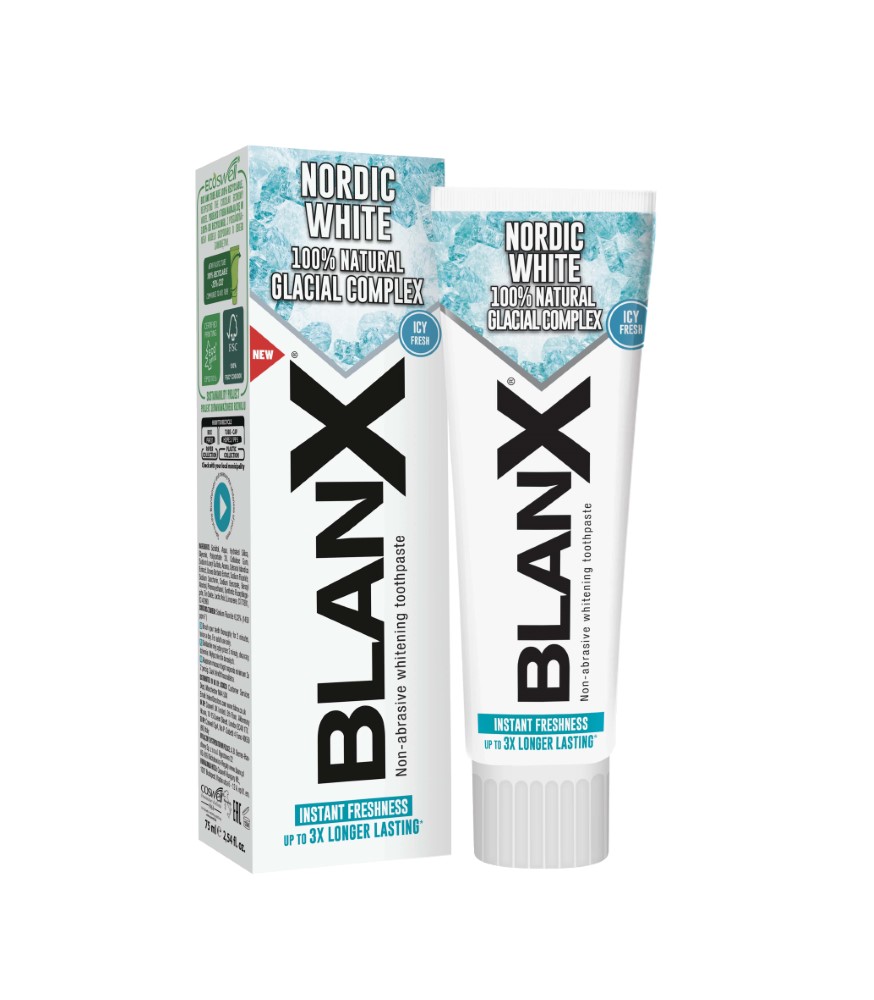 Изображение товара Зубная паста Blanx Nordic White 75 мл для отбеливания и гигиены полости рта