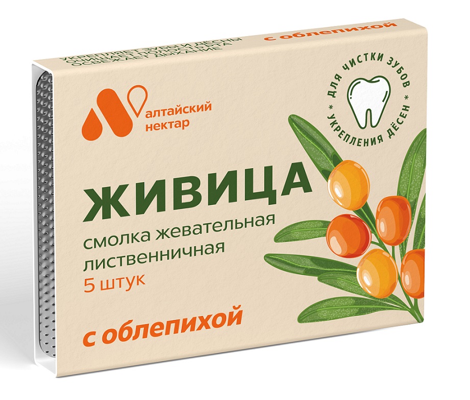 Изображение товара Живица смолка жевательная из смолы лиственницы с облепихой 5 шт