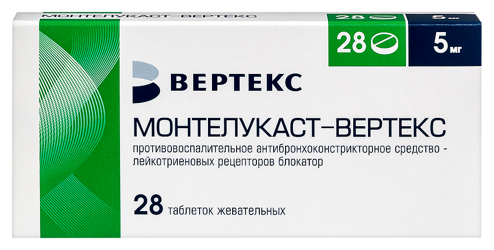 Изображение товара Монтелукаст-Вертекс 5 мг 28 шт жевательные таблетки для детей