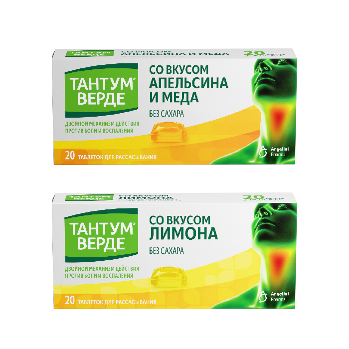 Изображение товара Набор Тантум верде таблетки апельсин и мед 20 шт.+ лимон 20 шт. со скидкой