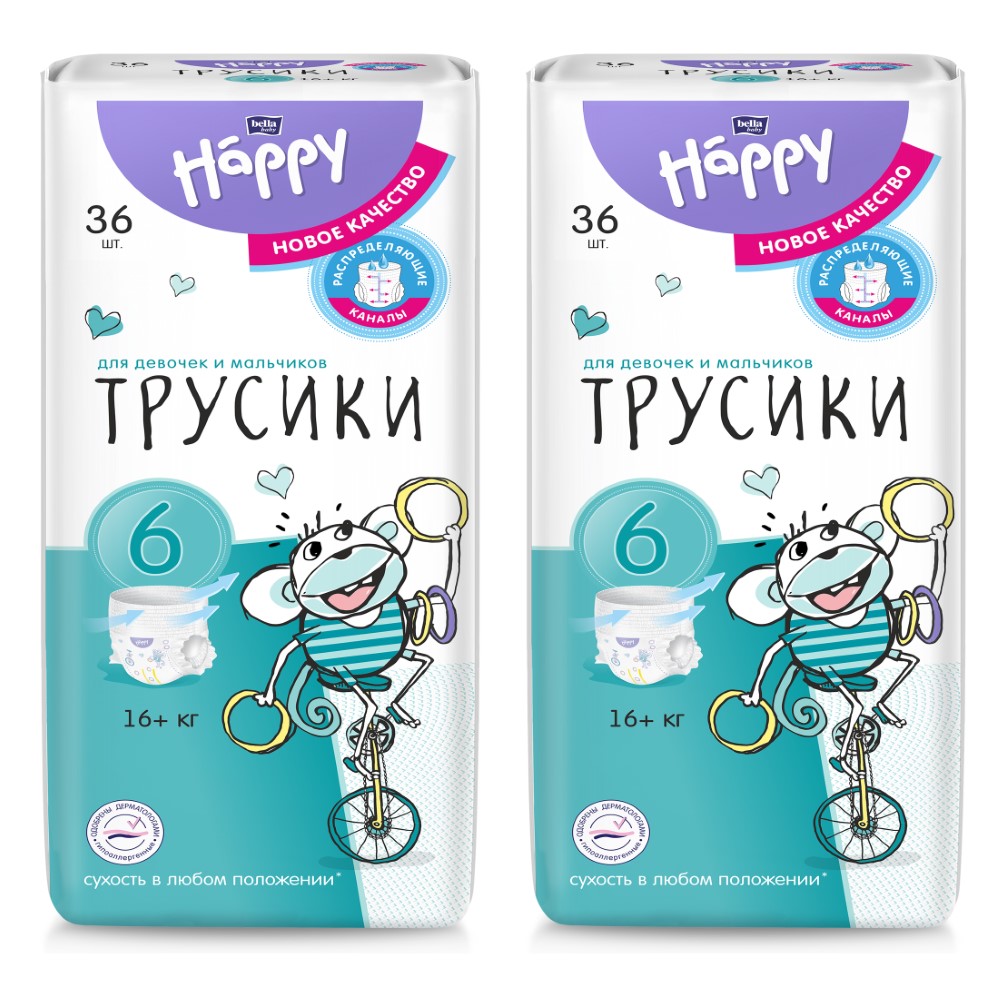 Изображение товара Набор bella baby Happy Pants, размер "6" по 36 шт.   из 2 уп со скидкой
