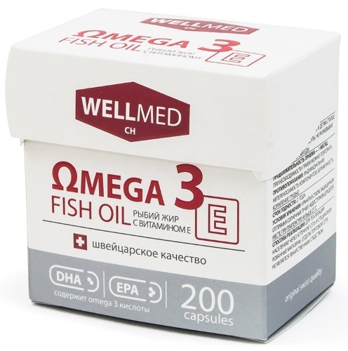 Изображение товара Рыбий жир Omega 3 fish oil+e с витамином Е 200 капсул 260 мг