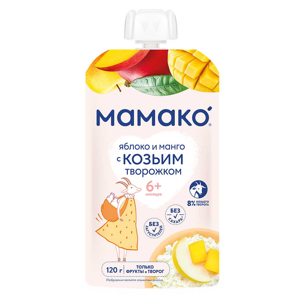 Изображение товара Мамако пюре из яблок и манго с козьим творожком 120 гр