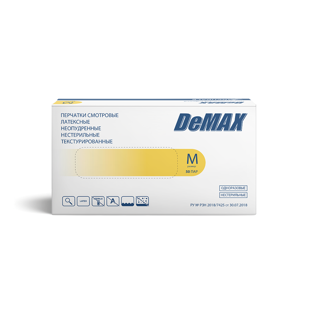 Изображение товара Перчатки смотровые латексные нестерильные неопудренные M 50 пар архдал деэмакс