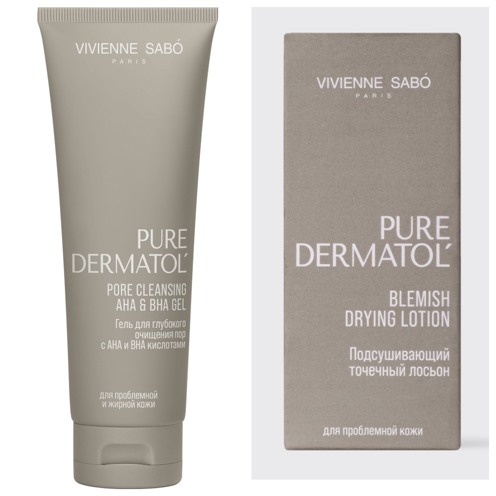 Изображение товара Набор Vivienne sabo pure dermatol лосьон для проблемной кожи подсушивающий точечный 15мл + гель для глубокого очищения пор с aha b bha кислотами 120мл Изображение товара Набор Vivienne sabo pure dermatol лосьон для проблемной кожи подсушивающий точечный 15мл + гель для глубокого очищения пор с aha b bha кислотами 120мл