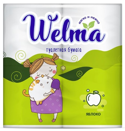 Изображение товара Welma бумага туалетная двухслойная с ароматом яблока 4 шт.