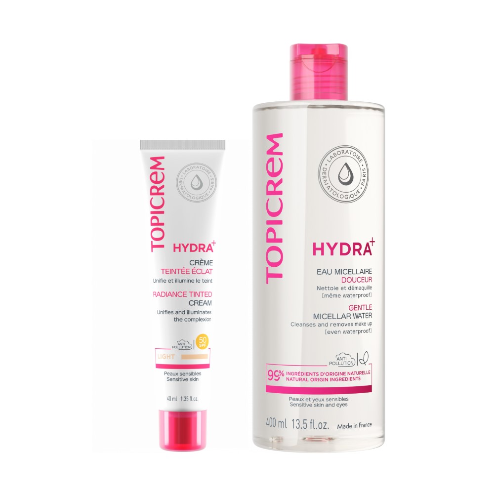 Изображение товара Набор Hydra+ крем тональный с эффектом сияния-light 40мл + Hydra+ вода мицеллярная мягкая 400мл со скидкой