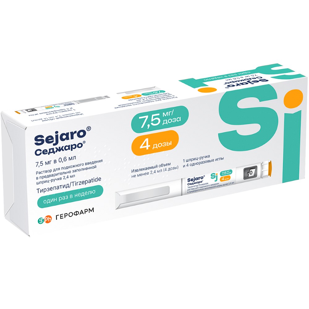 Изображение товара Седжаро 7,5 мг/доза шприц-ручка раствор подкожное введение 4 иглы