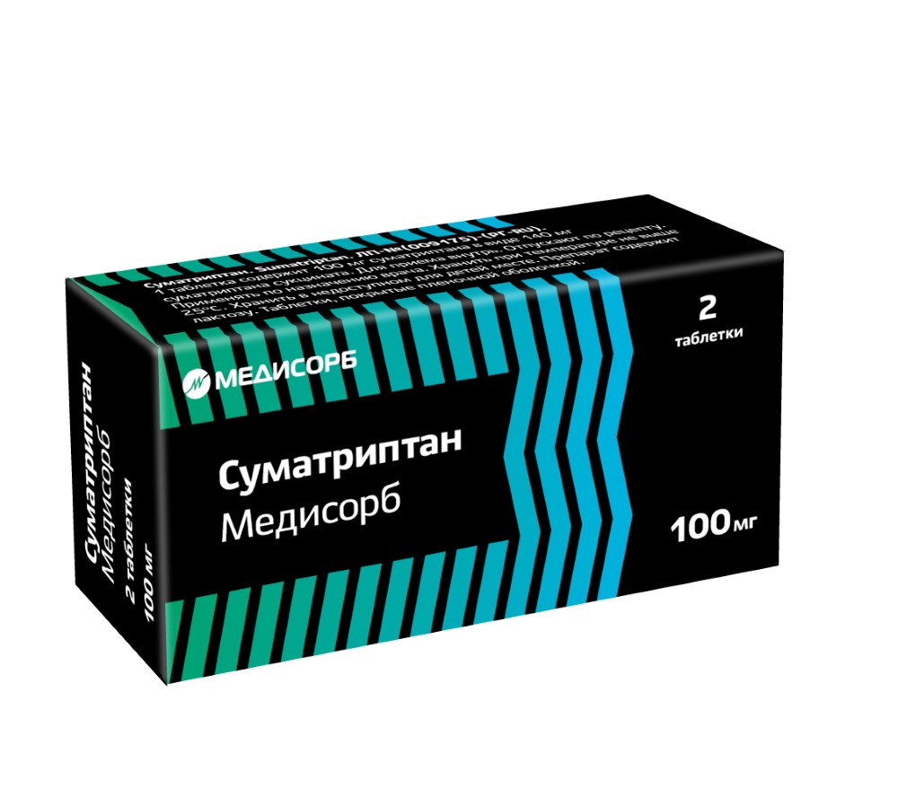 Изображение товара Суматриптан медисорб 100 мг для купирования мигрени