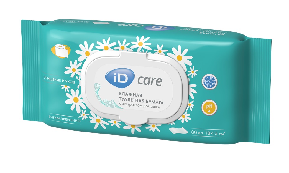 Изображение товара Id Care бумага туалетная влажная с экстрактом ромашки 80 шт.