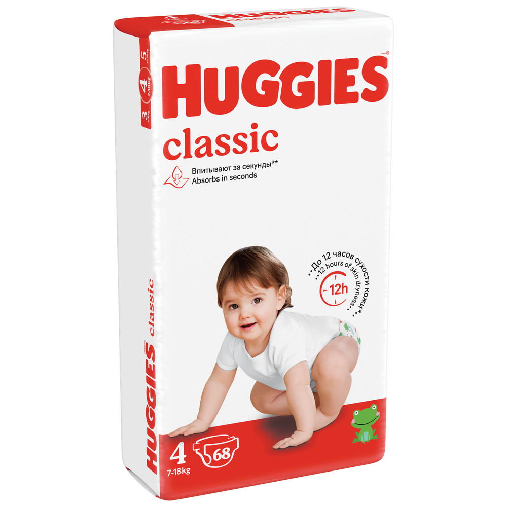Изображение товара Подгузники Huggies Classic размер 4 68 шт для малышей 7-18 кг
