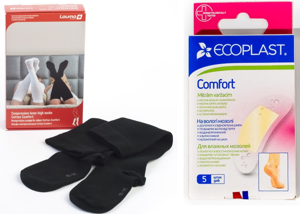 Изображение товара Набор LAUMA ГОЛЬФЫ МЕД КОМПРЕССИОННЫЕ COTTON COMFORT ЦЕЛЬНЫЕ/1 КЛАСС/РАЗМЕР 42-44/ЧЕРНЫЙ+ ECOPLAST ПЛАСТЫРЬ ПРОТИВОМОЗОЛЬНЫЙ COM